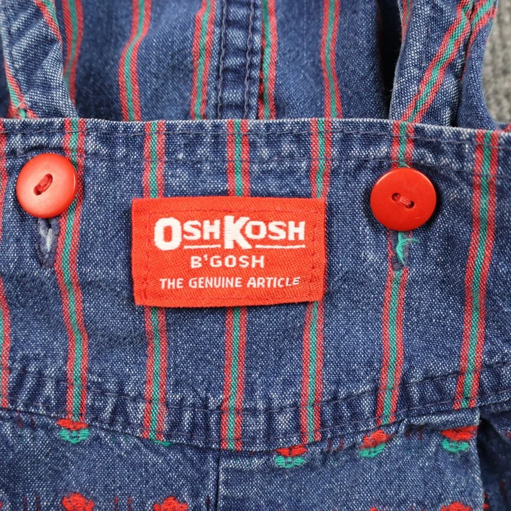 VINTAGE OshKosh B'gosh Overalls Girls 2T Blue Floral Stripe Made‎ USA 90s
